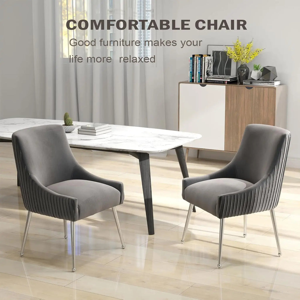 Dining Chairs Modern Style Velvet Upholstered Accent Chair Vanity Chair with Vertical Bar Tufted Chair with Silver, Customized