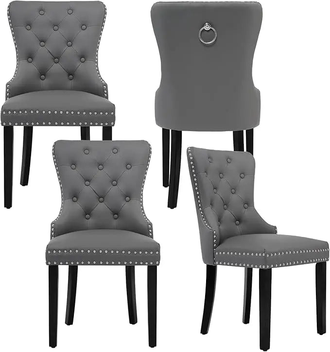 Velvet Dining Chairs Set of 4, Tufted Upholstered Dining Room Chair with Pull Ring and Stainless Steel Legs, Customized