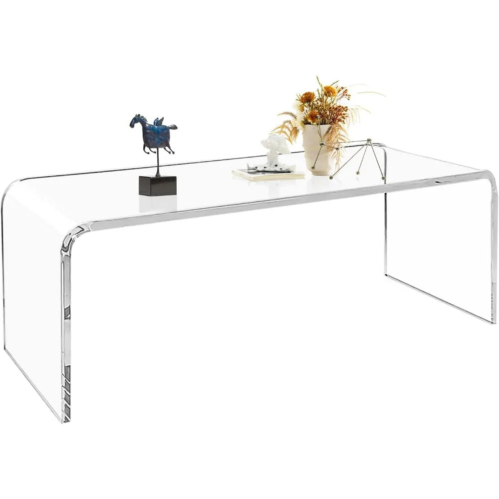 Acrylic Coffee Table, 44" x 16" x 16" x 4/5'' Thick Modern Clear Waterfall Table,Lucite Coffee Table for Living Room, Office and