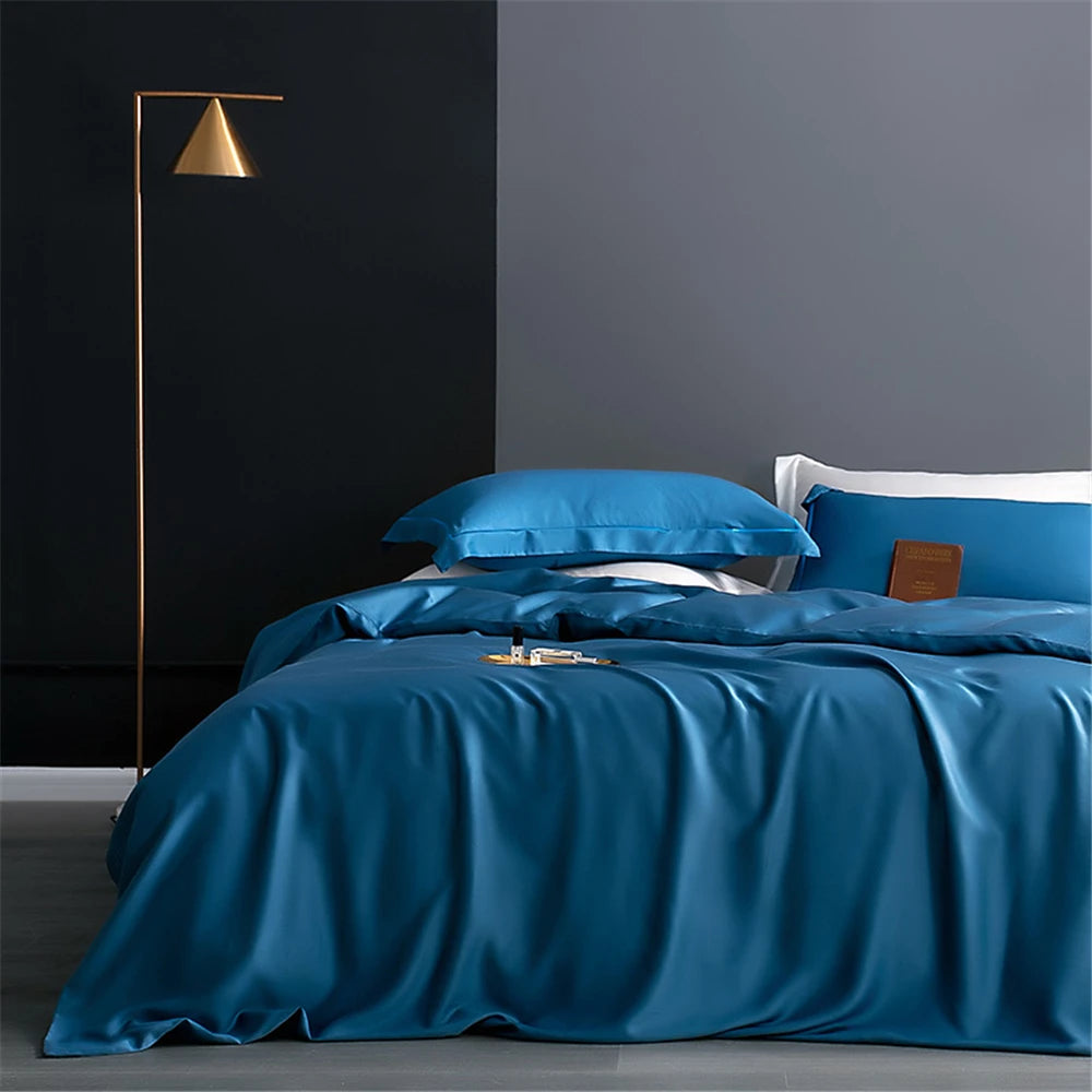 Sondeson Nature 100% Silk Dark Blue Bedding Set Healthy Skin Beauty Queen King Duvet Cover Set Flat Sheet Pillowcase Bed Linen
