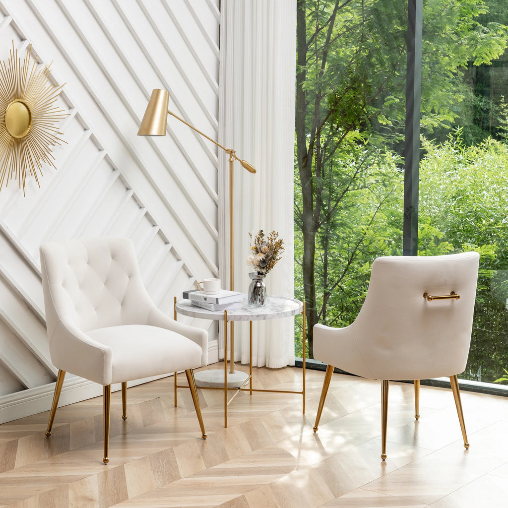 SEYNAR Modern Dining Chairs Set of 2, Upholstered Accent Chair Tufted Back Armless Chair with Back Pull