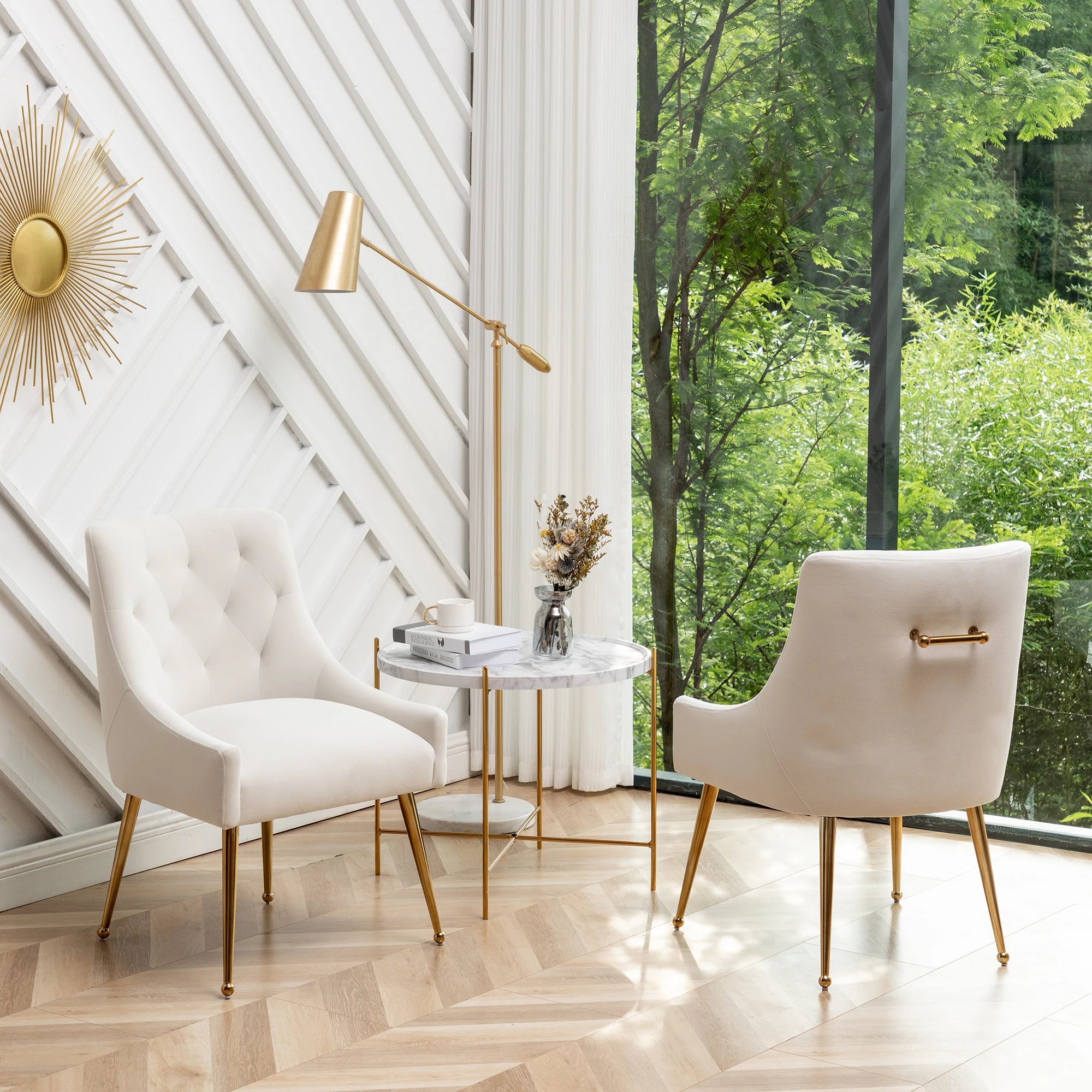 SEYNAR Modern Dining Chairs Set of 2, Upholstered Accent Chair Tufted Back Armless Chair with Back Pull