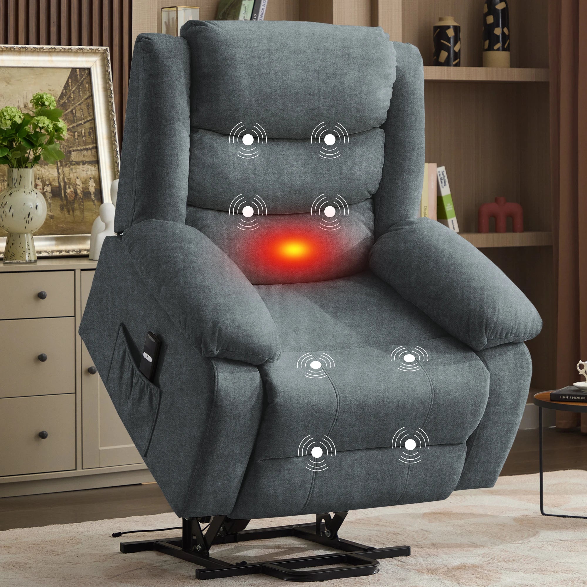 Oversized Power Electric Lift Recliner for Elderly with Massage and Heat, Extra Wide Recliner with Side Pockets for Living Room