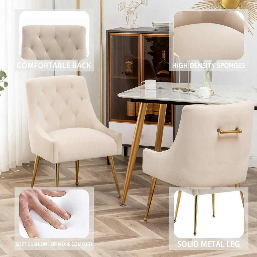 Elegant Tufted Accent Chairs for Reception, Living, Customized Dining Chair Set of 2,Modern Velvet Dining Chairs with Gold Legs