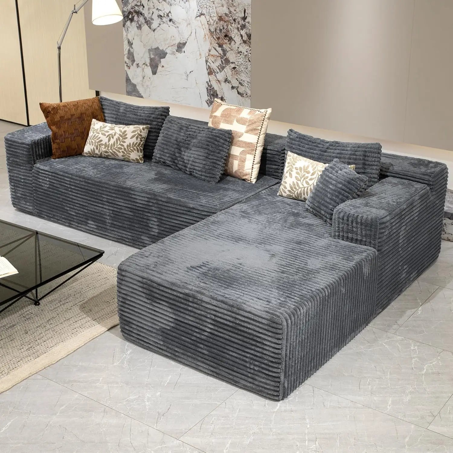 Corduroy Sectional with L-Shape Chaise
