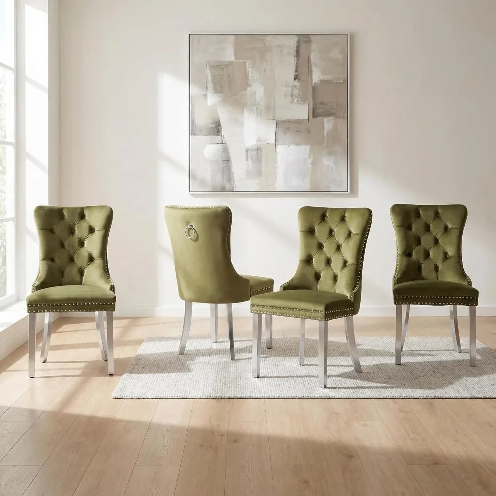 Modern Tufted Upholstered Dining Chairs Set of 4, Olive Green Velvet Dining Room Chair with Metal Legs, Sillas de, Customized