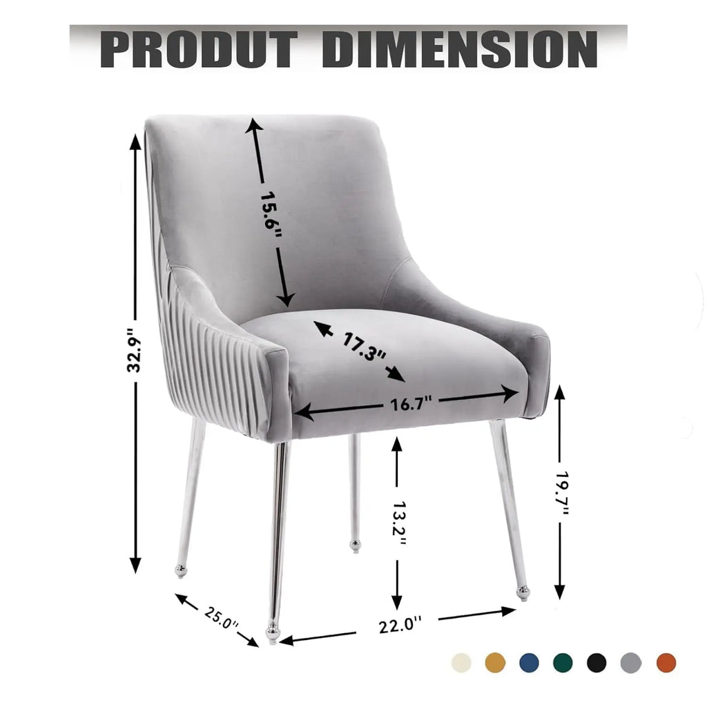 Dining Chairs Modern Style Velvet Upholstered Accent Chair Vanity Chair with Vertical Bar Tufted Chair with Silver, Customized
