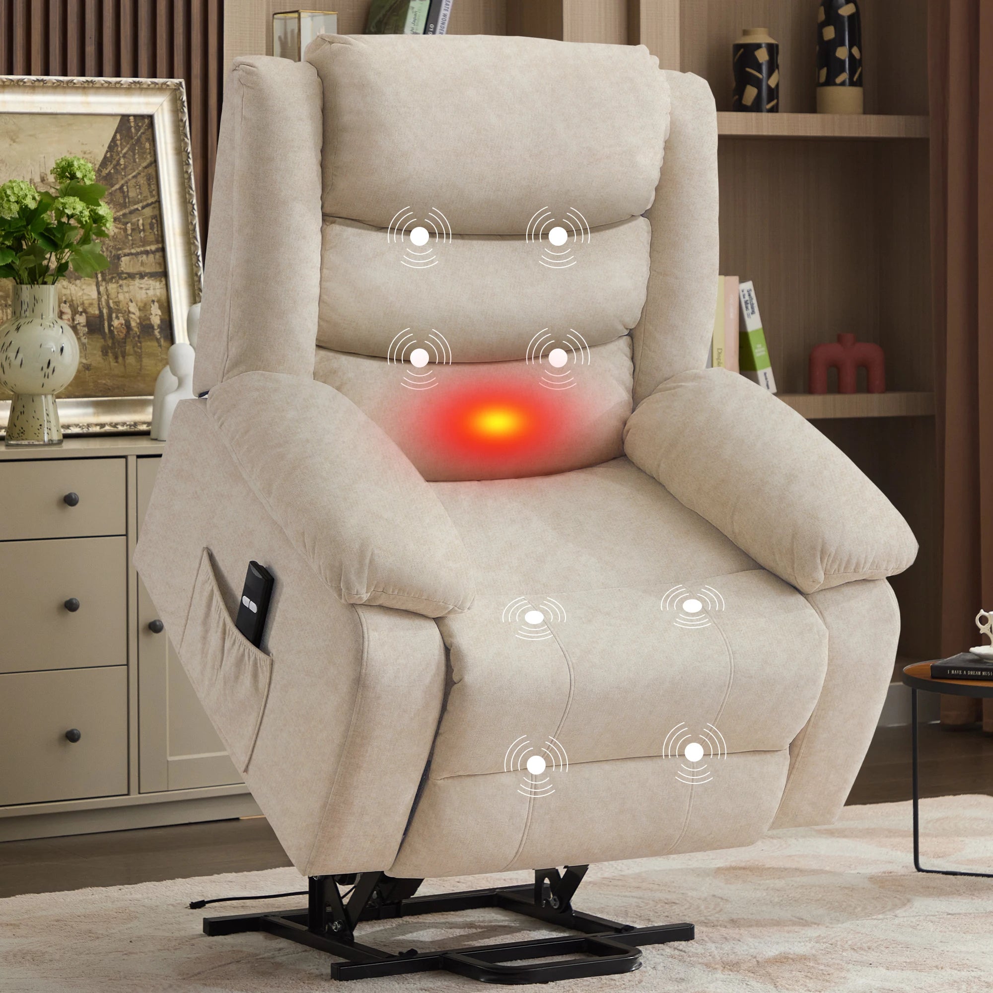 Oversized Power Electric Lift Recliner for Elderly with Massage and Heat, Extra Wide Recliner with Side Pockets for Living Room