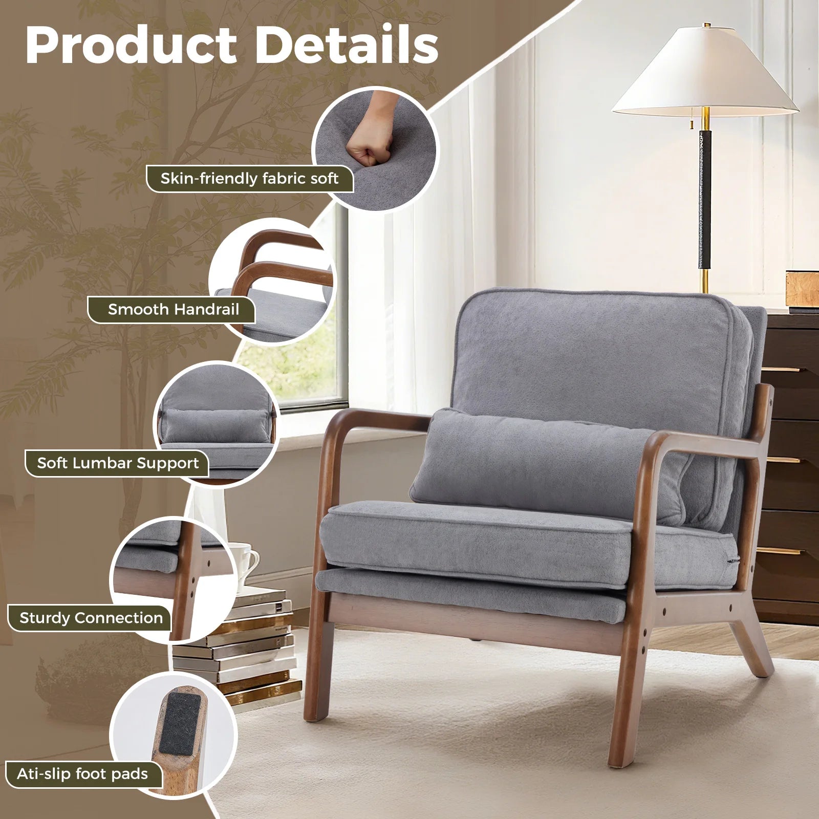 Solid Wooden Frame Accent Chair