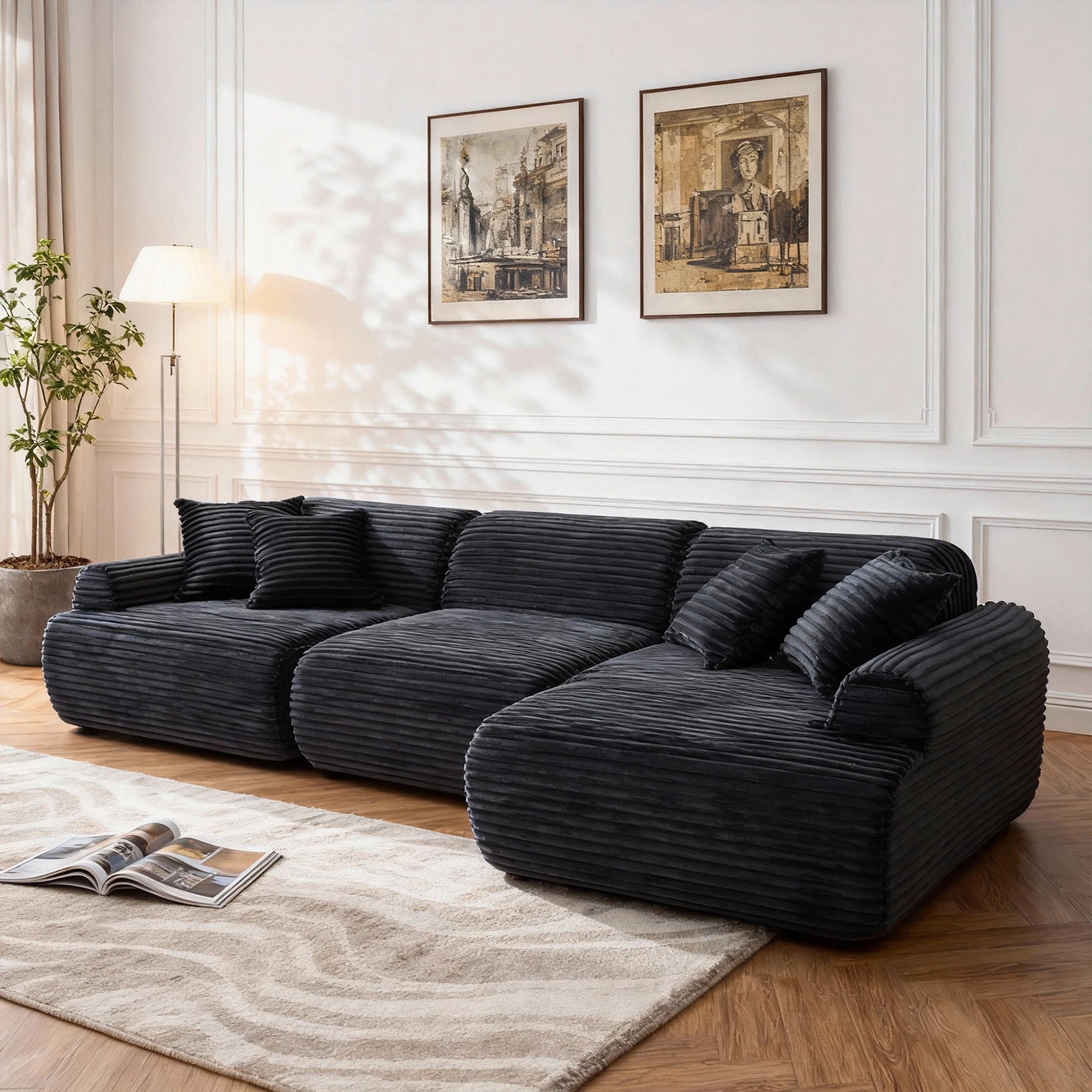 L-shaped oversized modular leather segmented sofa, leather deep seat modular corduroy sofa, suitable for families and big spaces