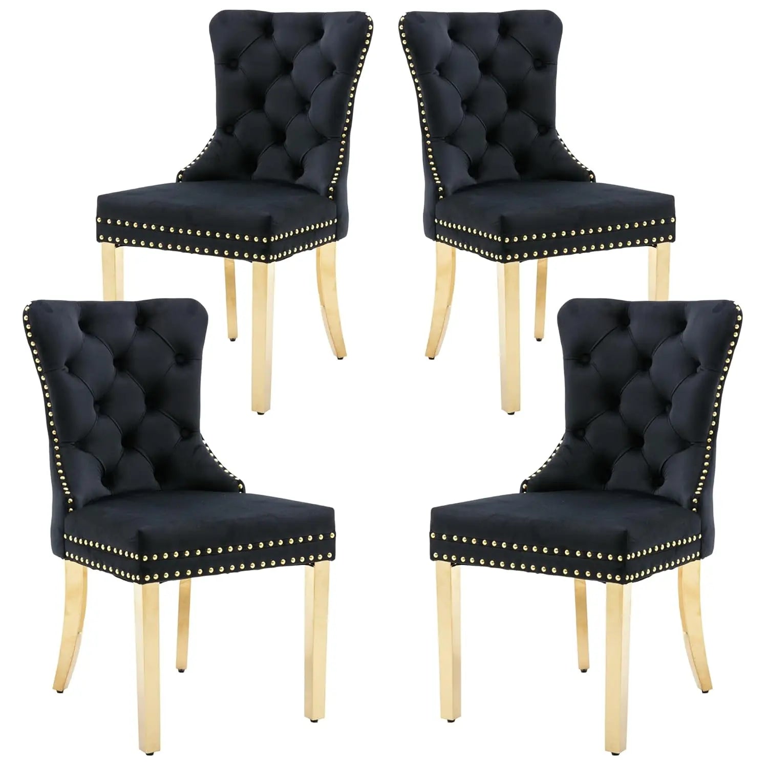 Velvet Upholstered Tufted Dining Chair with Nailhead Trim & Ring Pull, Solid Wood Legs, Modern Kitchen Chair, Set of 4, Custom