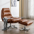 Swivel Accent Chair with Ottoman, Mid Century Modern Faux Leather Lounge Chair with footrest, Comfy Oversized, Customized