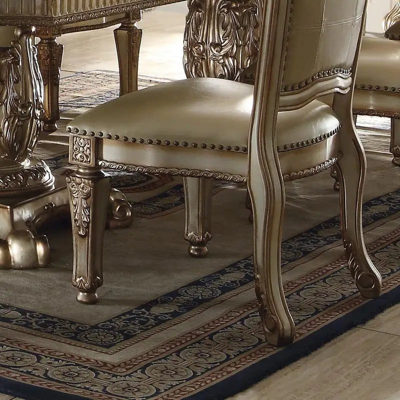 Set of 2 Bone and Gold Patina Tufted Back Arm Chairs