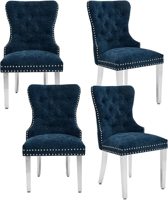 Velvet Dining Chairs Set of 4, Tufted Upholstered Dining Room Chair with Pull Ring and Stainless Steel Legs, Customized