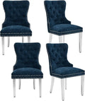 Velvet Dining Chairs Set of 4, Tufted Upholstered Dining Room Chair with Pull Ring and Stainless Steel Legs, Customized