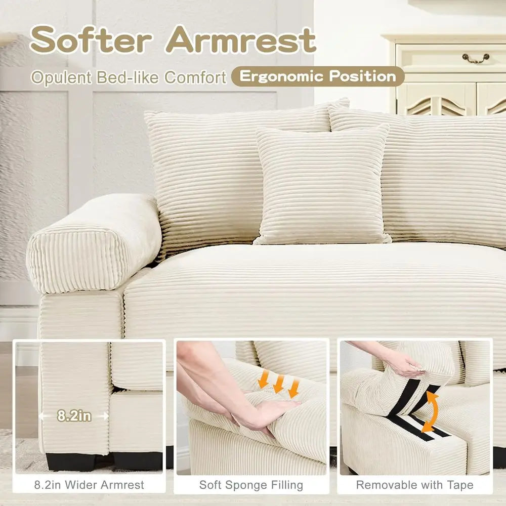 Large Plush Corduroy Accent Chair with Ottoman, Cloud-Soft Single Sofa, and Comfortable Indoor Chaise Lounge Chairs