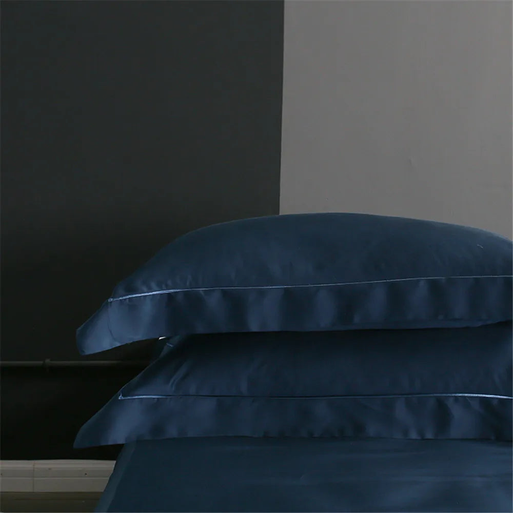 Sondeson Nature 100% Silk Dark Blue Bedding Set Healthy Skin Beauty Queen King Duvet Cover Set Flat Sheet Pillowcase Bed Linen