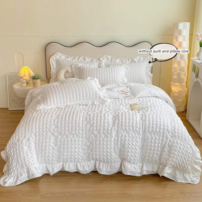 3pcs Korean lace Bedding set seersucker Duvet Cover Set (1*Duvet Cover + 2*Pillowcase, Without Core)for bedroom guest room