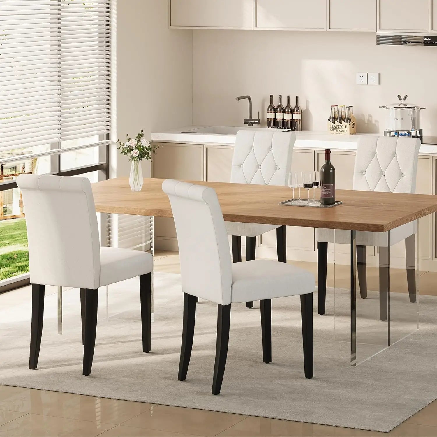 Upholstered Dining Chairs Set of 4, Button Tufted Parsons Dining Chair with Solid Wood Legs, Modern Fabric Side, Customized