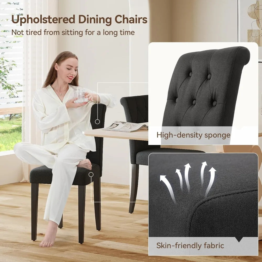 Upholstered Dining Chairs Set of 4, Button Tufted Parsons Dining Chair with Solid Wood Legs, Modern Fabric Side, Customized