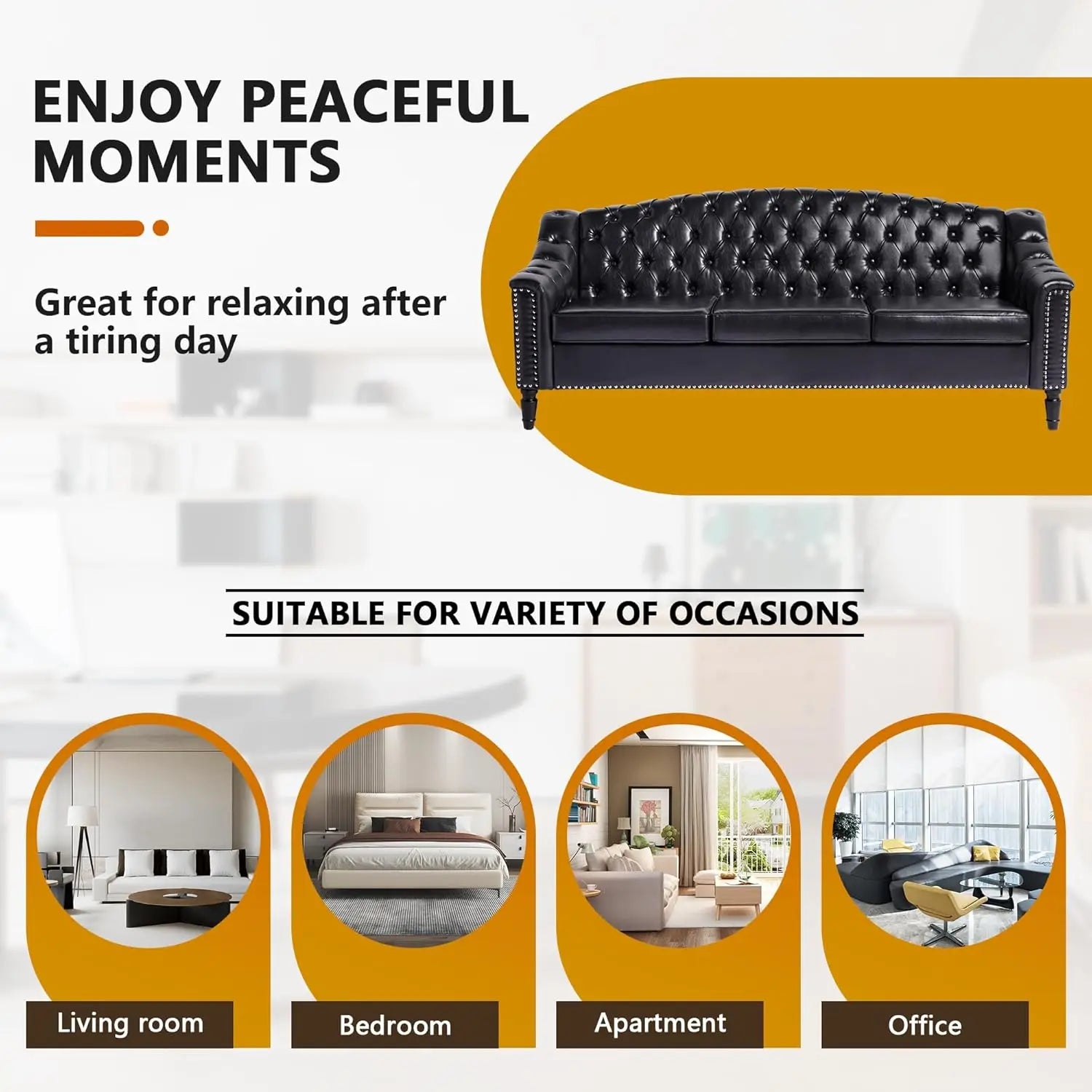 Mid-Century Modern Leather Couch, 80" Large Upholstered Sofa with High Back, Chesterfield Sofa Sleeper Settee , Customized
