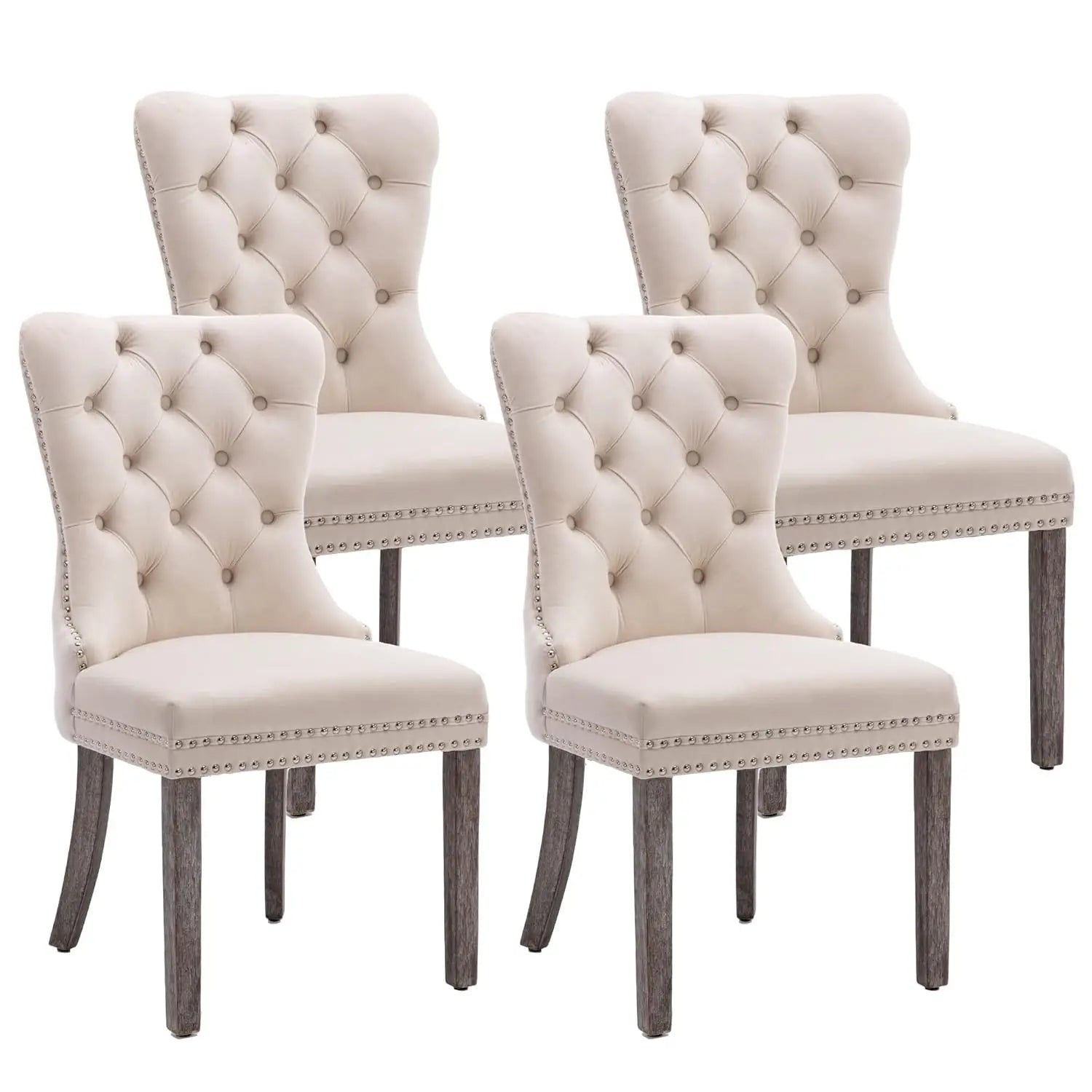 Velvet Upholstered Tufted Dining Chair with Nailhead Trim & Ring Pull, Solid Wood Legs, Modern Kitchen Chair, Set of 4, Custom