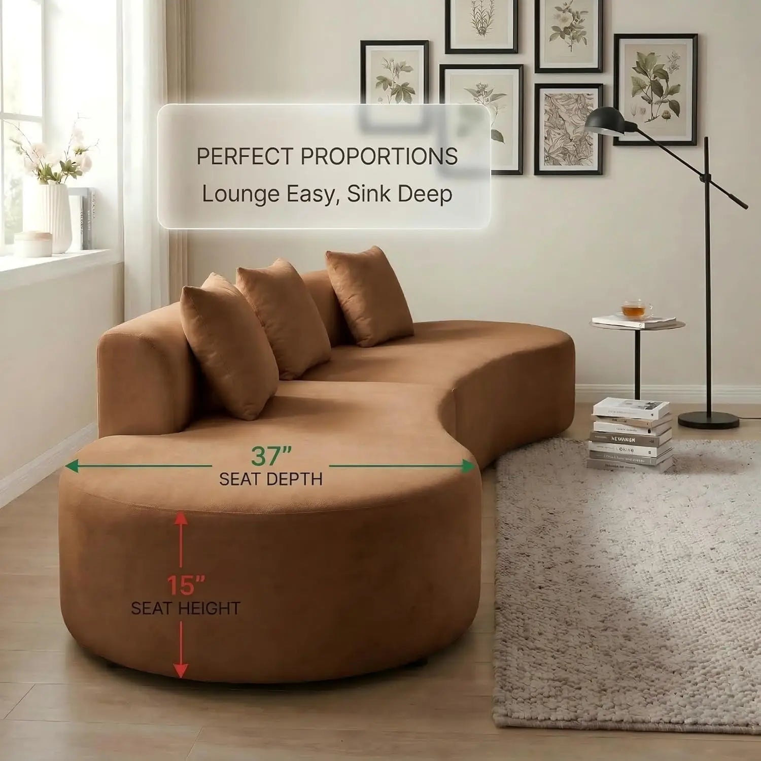 130" Modular Sectional Sofa, Modern Curved Terrycloth Cloud Couch Sectional, Oversized Sectional Sofa with 3, Customized