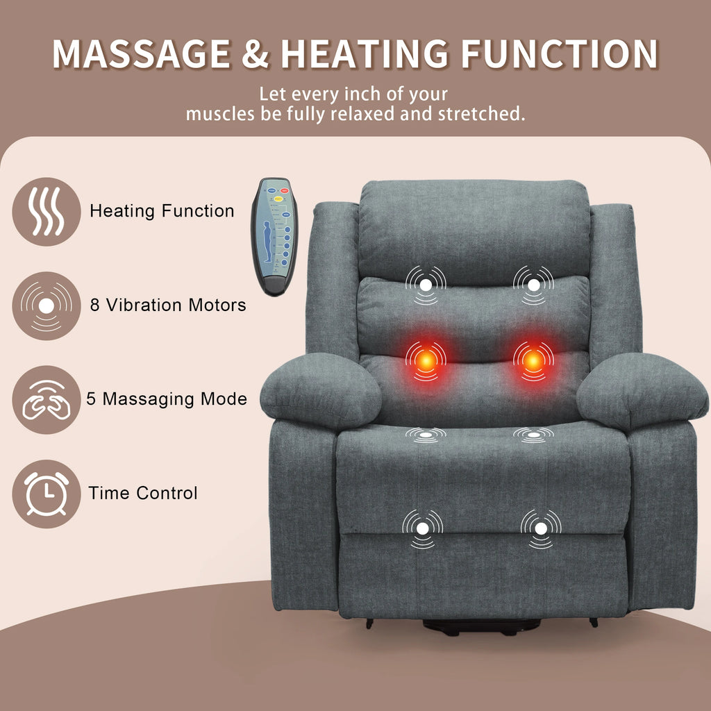 Oversized Power Electric Lift Recliner for Elderly with Massage and Heat, Extra Wide Recliner with Side Pockets for Living Room