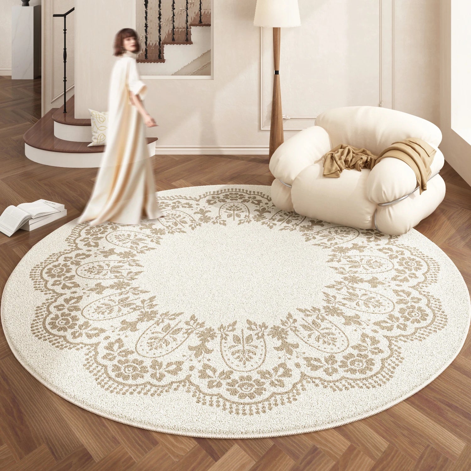 European Style Plush Round Carpet Washable