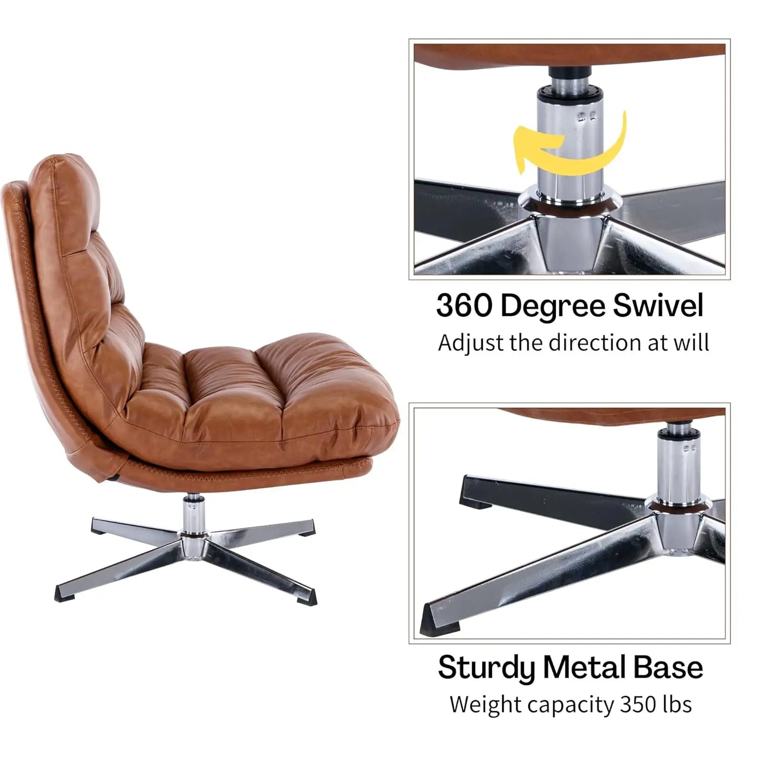 Swivel Accent Chair with Ottoman, Mid Century Modern Faux Leather Lounge Chair with footrest, Comfy Oversized, Customized