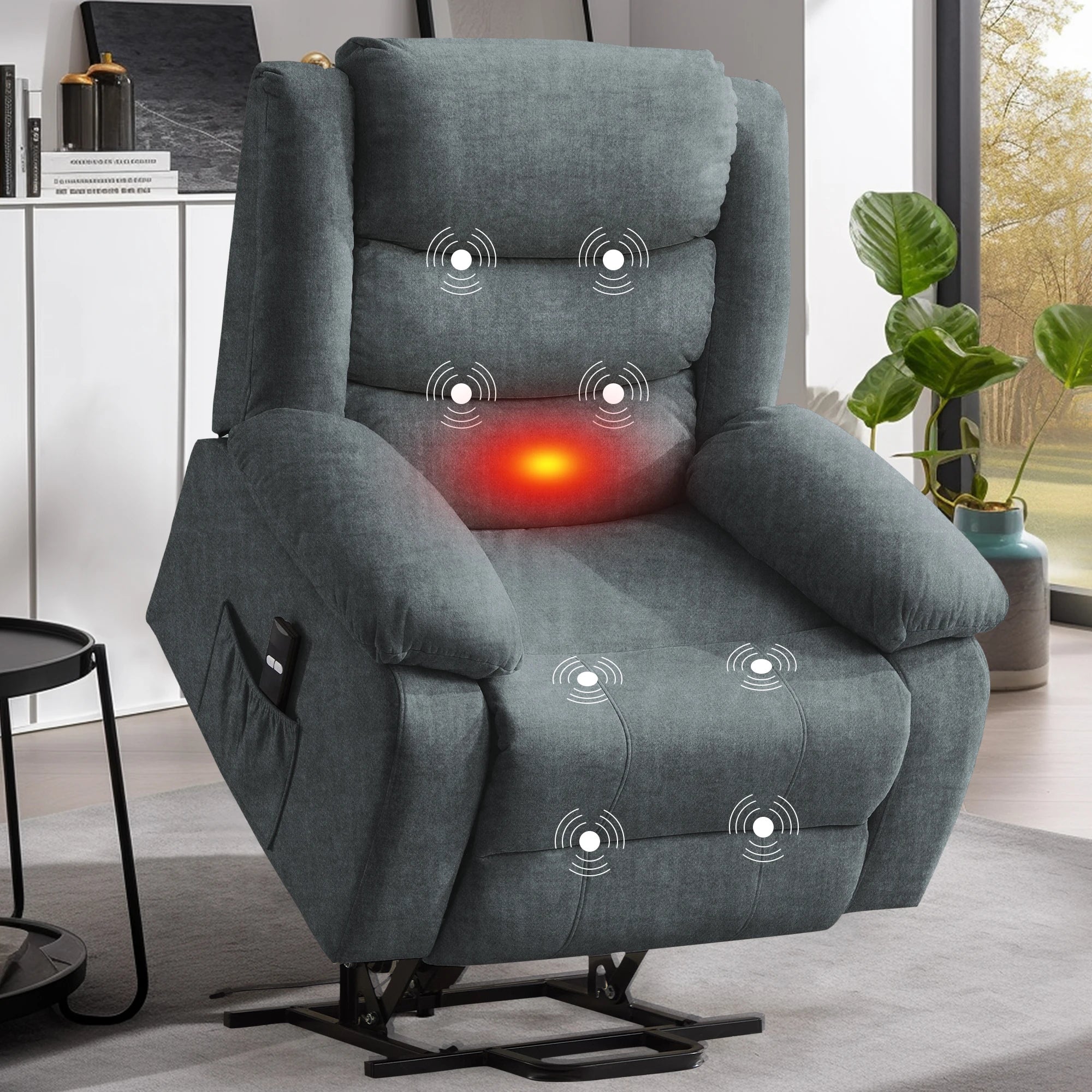 Oversized Power Electric Lift Recliner for Elderly with Massage and Heat, Extra Wide Recliner with Side Pockets for Living Room