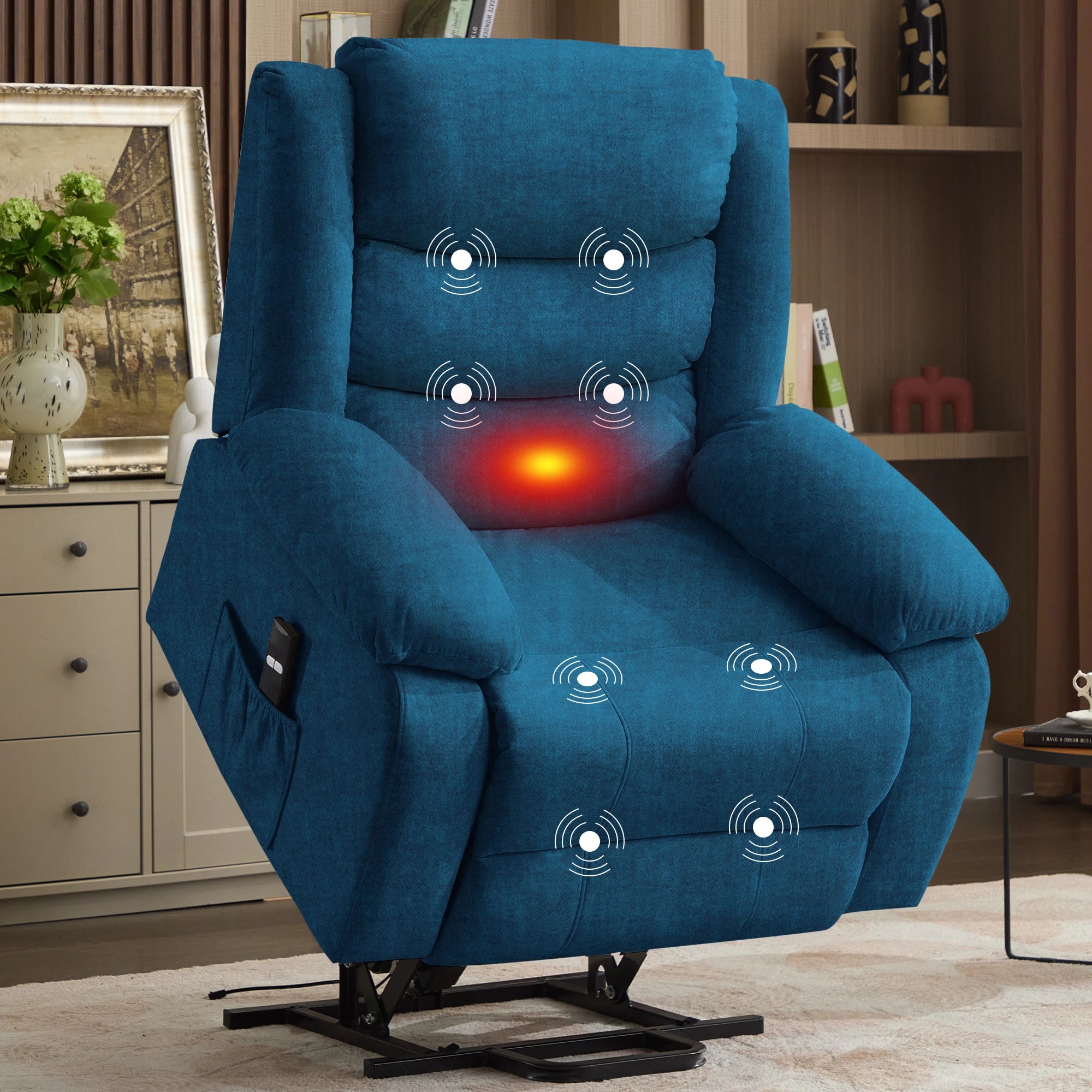 Oversized Power Electric Lift Recliner for Elderly with Massage and Heat, Extra Wide Recliner with Side Pockets for Living Room