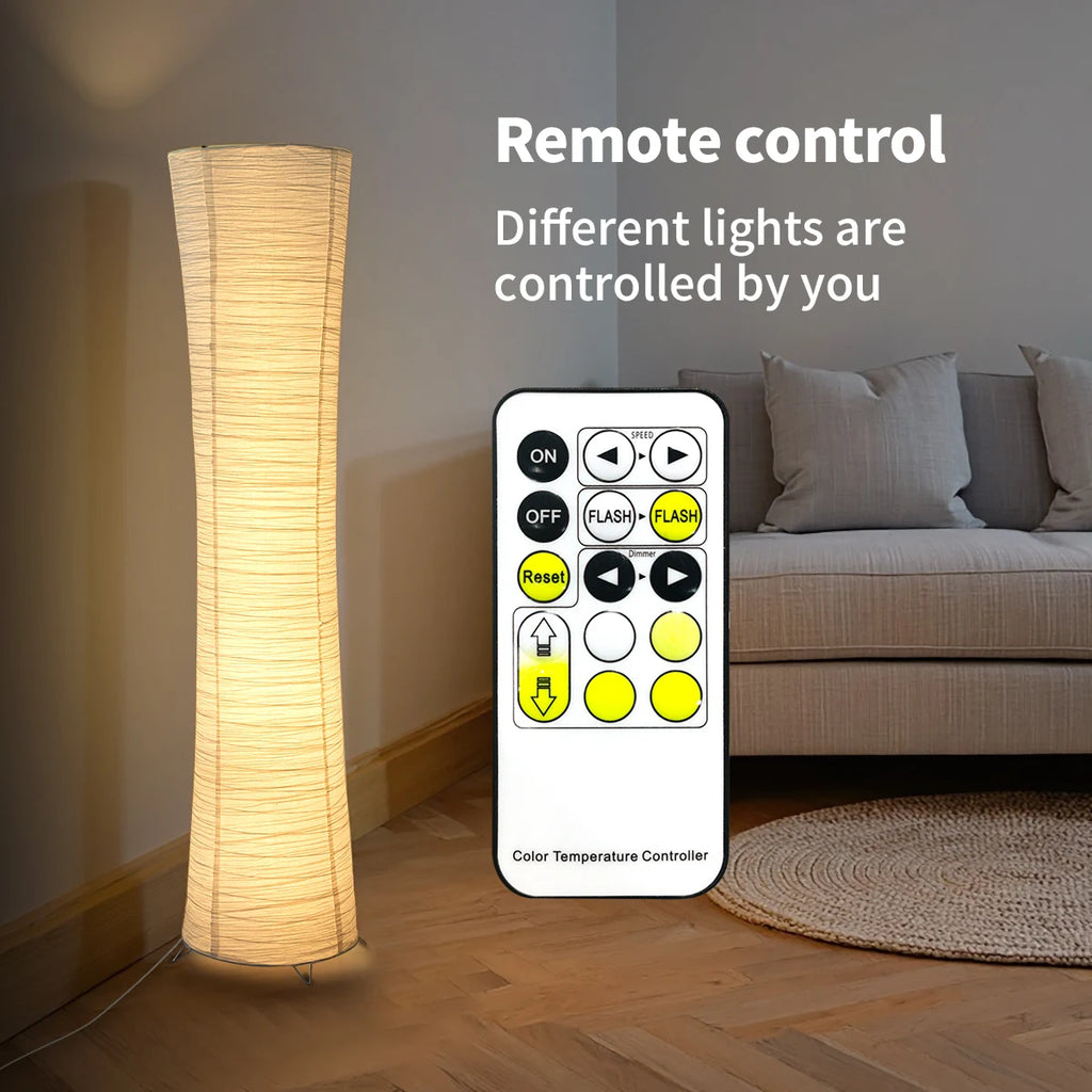 Paper floor lamp, paper and chrome-plated standing lamp, LED light strip, living room and bedroom decoration, festival lantern,