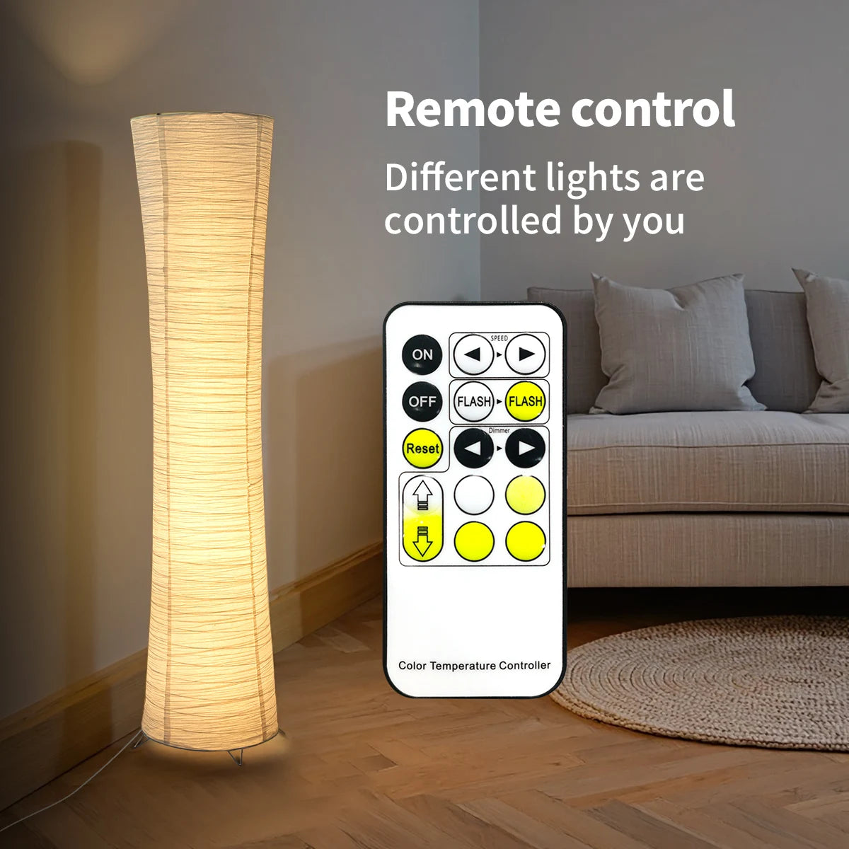 Paper floor lamp, paper and chrome-plated standing lamp, LED light strip, living room and bedroom decoration, festival lantern,