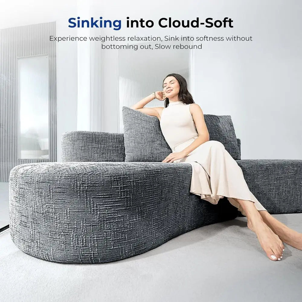 98 Curved Grey Couch with Halo Moon Pattern, Sofa Bed with 2 Pillows & 4 Seating Options for Living Rooms and Offices, Ready to