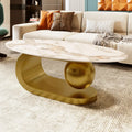 Modern Oval Coffee Table for Living Room Marble Pattern Sintered Stone Coffee Tabletop with Gold Stainless Steel Base in 47.2"
