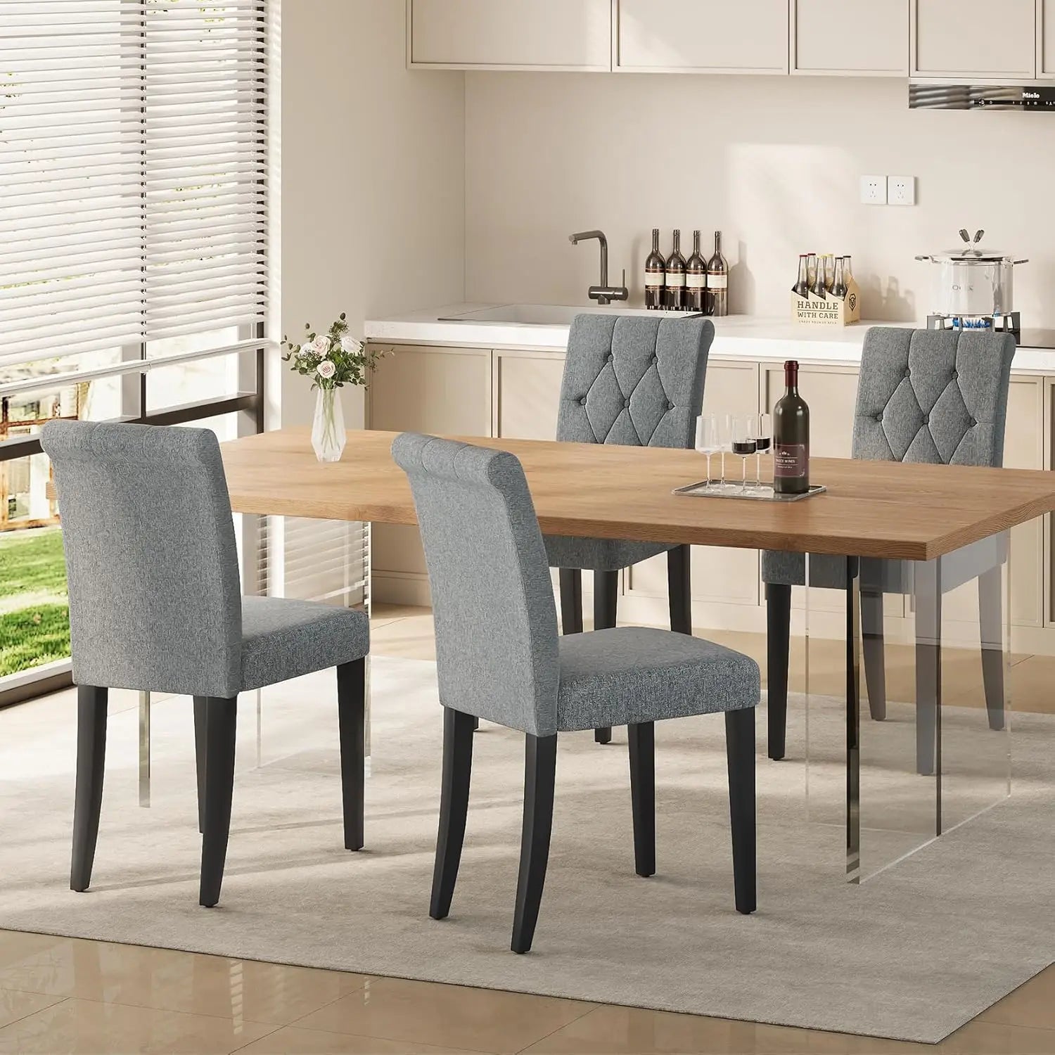 Upholstered Dining Chairs Set of 4, Button Tufted Parsons Dining Chair with Solid Wood Legs, Modern Fabric Side, Customized