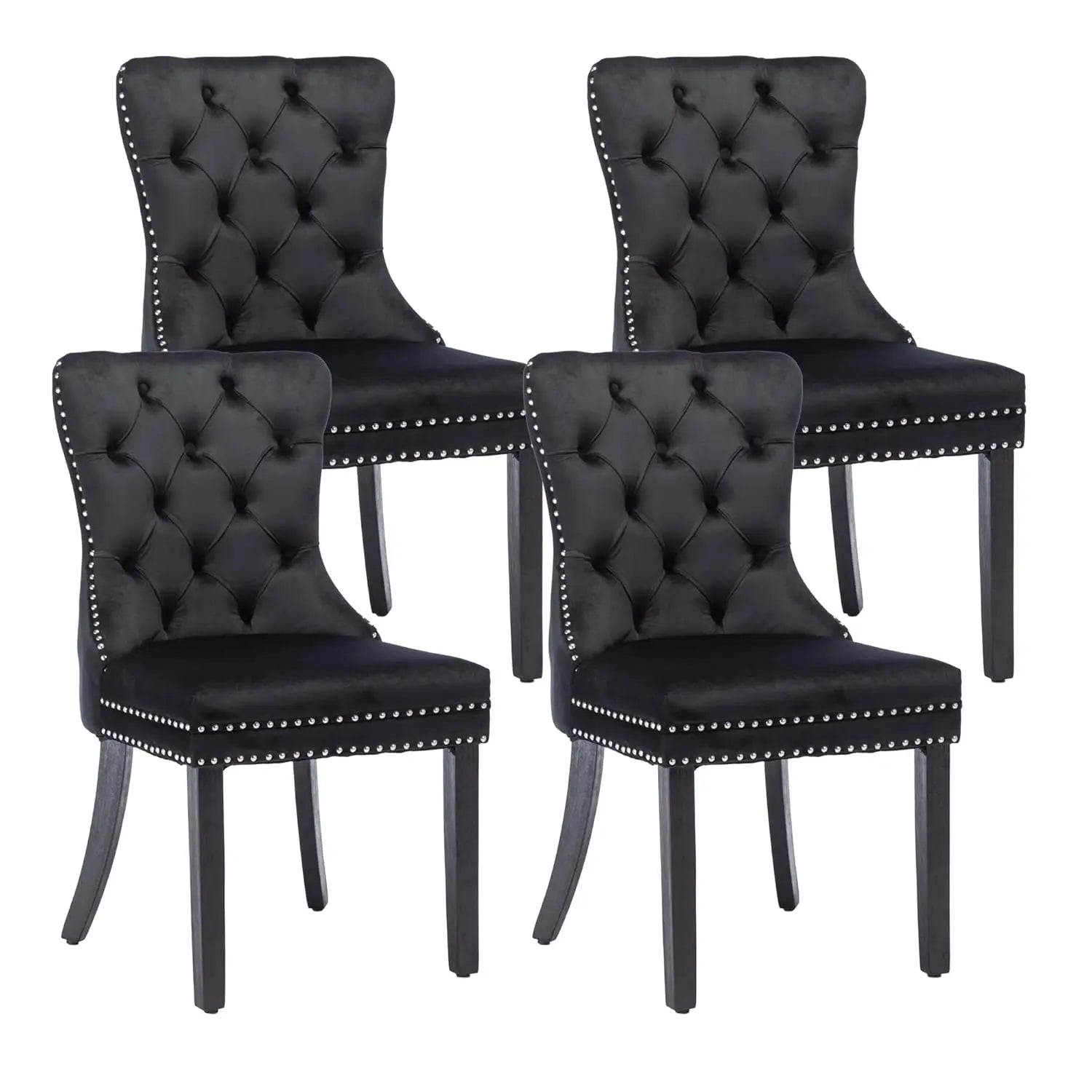 Velvet Upholstered Tufted Dining Chair with Nailhead Trim & Ring Pull, Solid Wood Legs, Modern Kitchen Chair, Set of 4, Custom