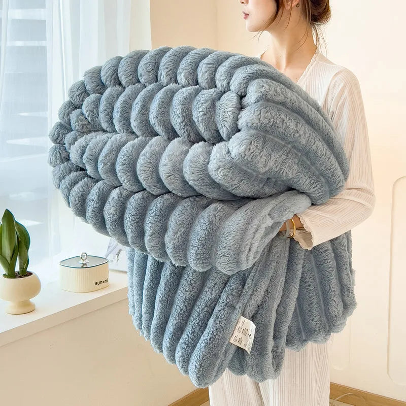 Wide Striped Flannel Pattern Multifunctional Blanket