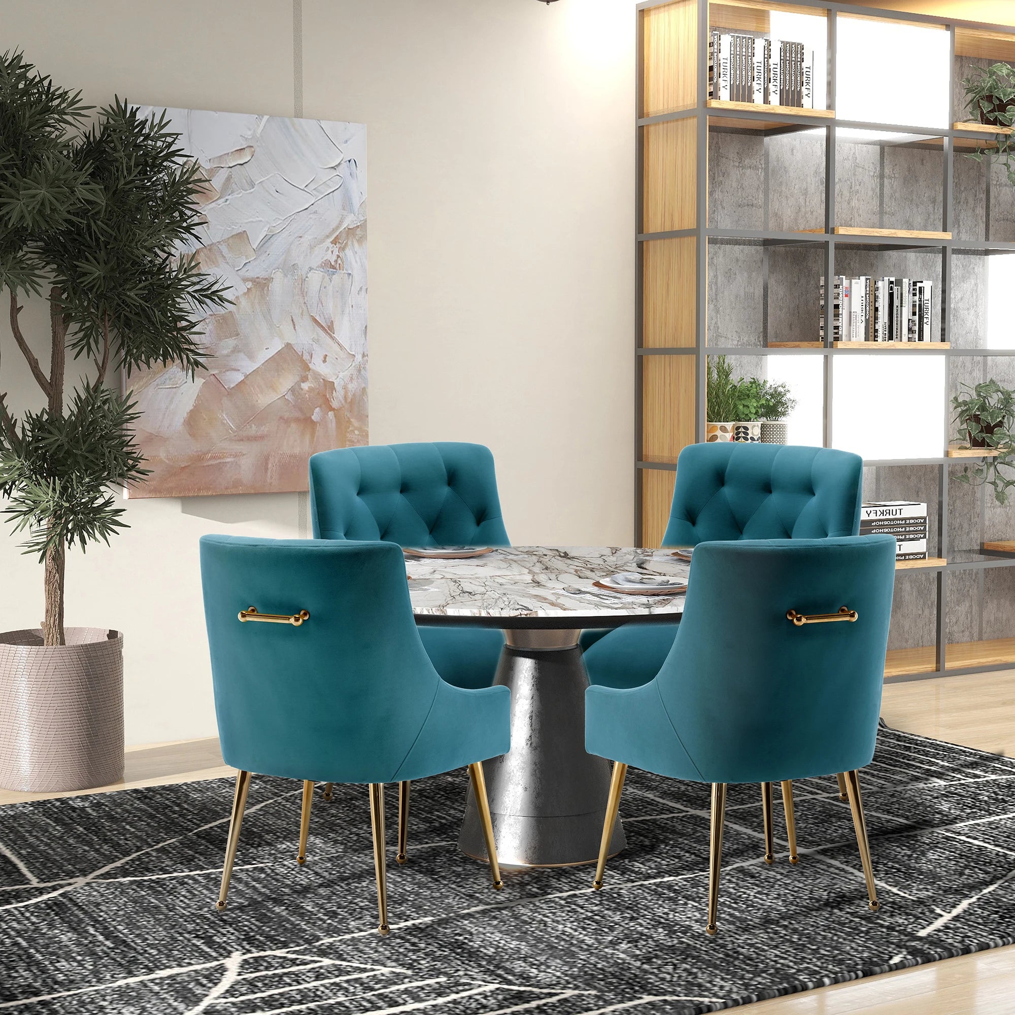 SEYNAR Modern Velvet Dining Chairs Set of 4, Tufted Upholstered Accent Chairs for Dining Room,Office Chair Vanity Chair