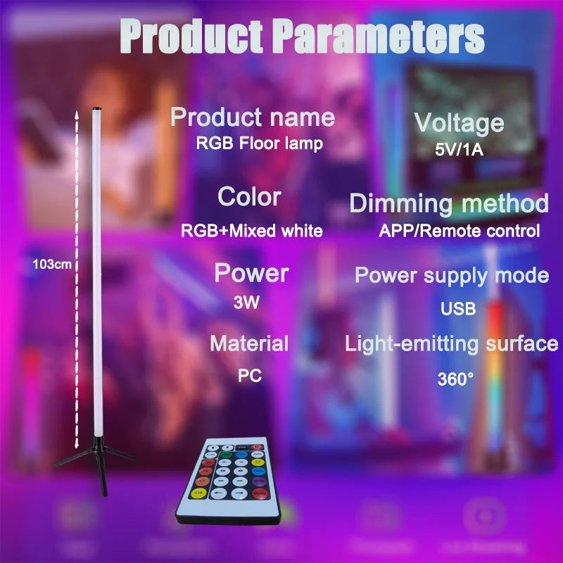 App Controlled RGB Corner Floor Lamp Musical Dimmable for Party Wedding Holiday Events Decoration