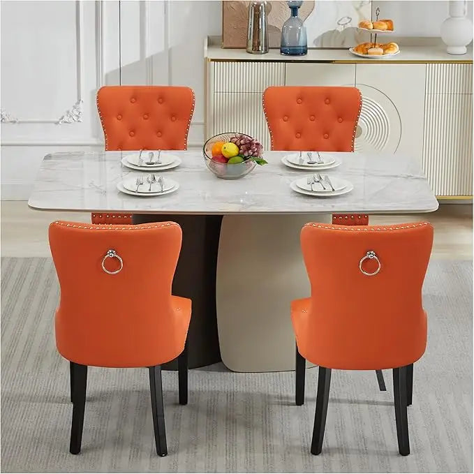 Velvet Dining Chairs Set of 4, Tufted Upholstered Dining Room Chair with Pull Ring and Stainless Steel Legs, Customized