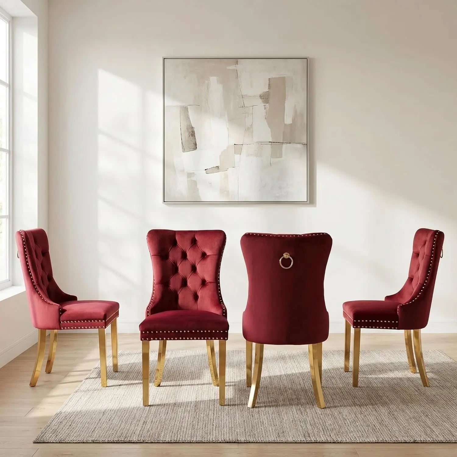 Modern Tufted Upholstered Dining Chairs Set of 4, Wine Red Velvet Dining Room Chair with Metal Legs, Sillas de, Customized