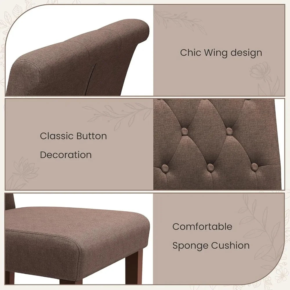 Dining Chairs Set of 2/4, Button-Tufted Parsons Design Upholstered Fabric Chairs with Solid Wood Legs, for Dining Room