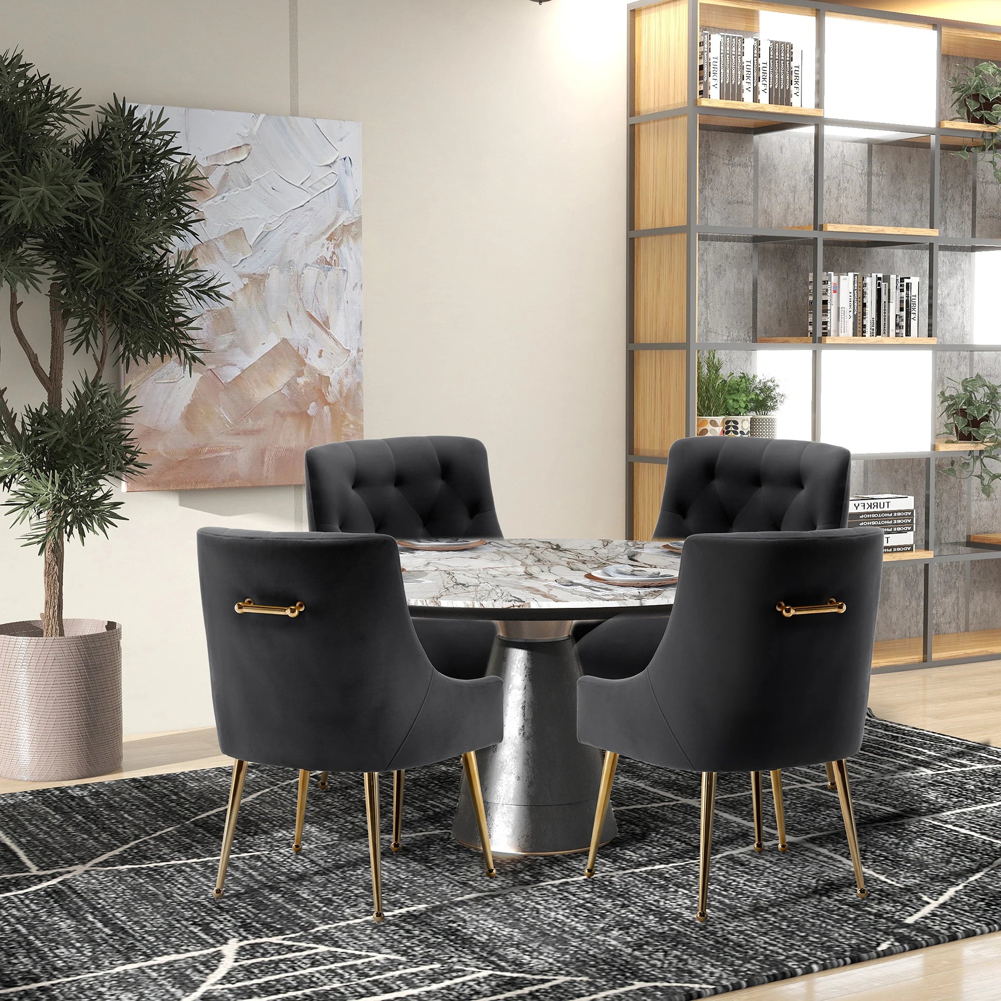 SEYNAR Modern Velvet Dining Chairs Set of 4, Tufted Upholstered Accent Chairs for Dining Room,Office Chair Vanity Chair