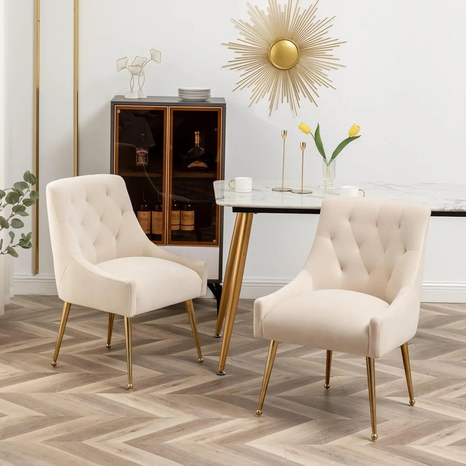Elegant Tufted Accent Chairs for Reception, Living, Customized Dining Chair Set of 2,Modern Velvet Dining Chairs with Gold Legs