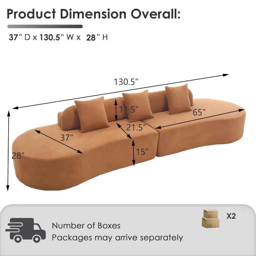 130" Modular Sectional Sofa, Modern Curved Terrycloth Cloud Couch Sectional, Oversized Sectional Sofa with 3, Customized
