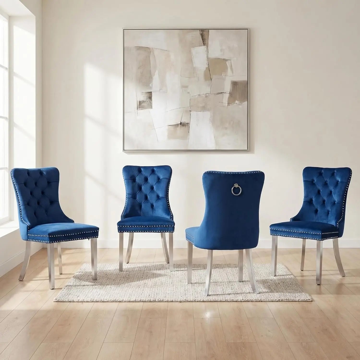 Modern Tufted Upholstered Dining Chairs Set of 4, Beige Velvet Dining Room Chair with Metal Legs, Sillas de, Customized