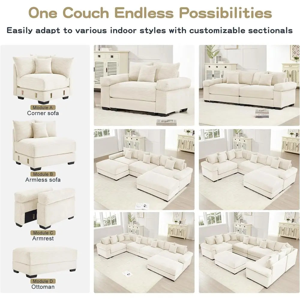 Large Plush Corduroy Accent Chair with Ottoman, Cloud-Soft Single Sofa, and Comfortable Indoor Chaise Lounge Chairs