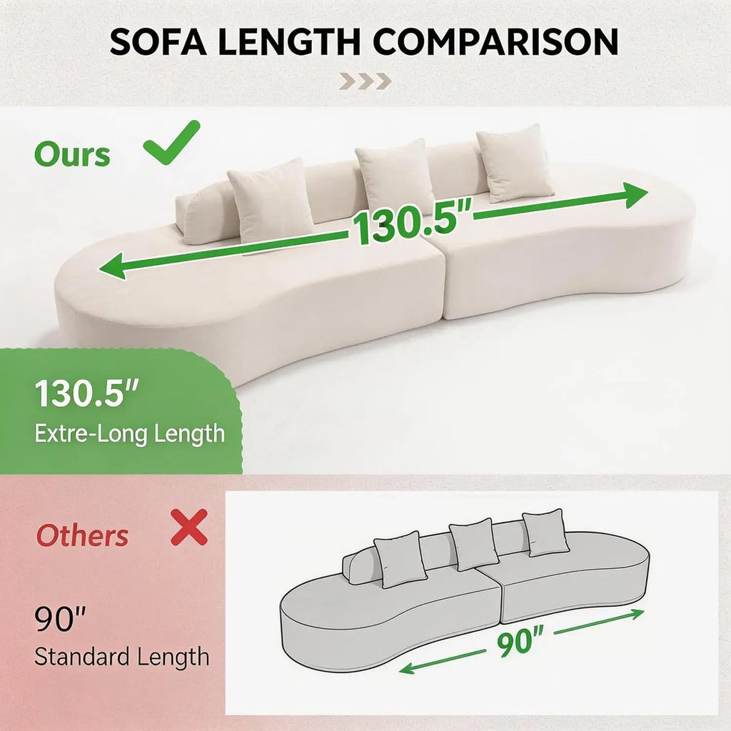130” Boneless Sectional Couches for Living Room | Modern Curved Sofa Comfy Cloud Couch | Oversized Plush Modular, Customized
